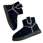 UGG  Women's Classic Mini Spill Seam Shearling Boot Black Suede Sheepskin Photo 2