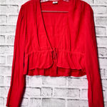 SUNDAY BEST Red Cropped Peplum Tie Front Long Sleeve Blouse Women's Size M‎ Size M Photo 0