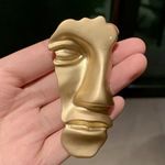 Abstract Gold Face Brooch – Vintage Modernist Costume Jewelry Pin Photo 4