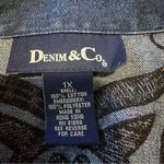 Denim&Co Blue Embroidered Shirt Floral 1X 100 Cotton Jean Button Up Cottagecore Photo 6