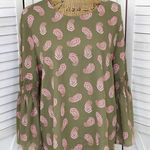 New York & Company Paisley Bell Sleeve Bow Back Blouse Shirt Olive Green Large Green Photo 0