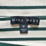 Miou Muse Womans Striped off the shoulder Top Size M Green Beige Ribbed Stretch Size M Photo 10