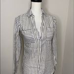 EXPRESS  The Portofino Shirt Gold White‎ Blue Striped Women's Sz Slim Small Photo 1