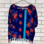 Plenty By Tracy Reese  Floral Print Short Sleeve Tassel Hem Blouse Size XS Photo 1