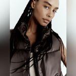 ZARA  Faux Leather Puffer Gilet Vest Dark Brown Size XS NEW Photo 3