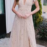 Altar'd State Tulle maxi dress ruffle flutter sleeve glitter stars formal sparkly vneck aster Photo 0