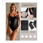 NWT Popilush Maroon Faux Leather Corset Tummy Control Lace Thong Bodysuit XL Red Photo 3