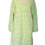 Fresh Produce Swim Cover Up LARGE Green Eyelet Dress 3/4 Sleeve V-Neck Beach Photo 0