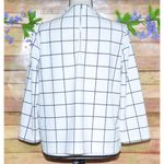 MELLODAY White 3/4 Sleeve High Neckline Blouse M Grid Window Pane Pattern Career Photo 4