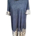 Ellen Wever Midi Dress Plus size 2x Soft Denim Color Lace Print Blue Photo 0