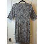 Tacera Floral Dress Black/White 1/2 Sleeve Stretchy Knee Length Sz S Fitted # Photo 1