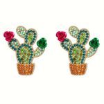 Colorful Rhinestones Design‎ Cactus Shaped Stud Earrings Alloy Gold Photo 2
