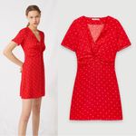 Maje • Ripia Twist-front Polka-dot Floral-jacquard Mini Dress red Rouge Photo 1