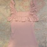 Light Pink Ribbed Ruffle Sleeve Tank Top with Stretch Photo 2