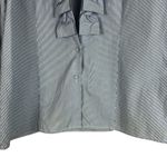 Talbots  Button Down Top Womens 8 Blue Striped Cotton Ruffle V-Neck Coastal Work Photo 1