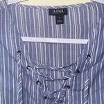 a.n.a 🎄 Navy Striped Lace-Up Blouse Photo 2