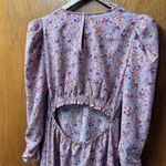 ASTR  Puff Sleeve V-Neck Back Cutout Floral A-Line Midi Dress Purple Peach Large Photo 6