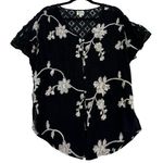 Figs & Flower embroidered black short sleeve button down lace top size M Size M Photo 0