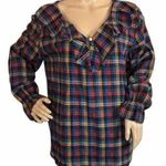 Vintage Trends Ruffled Collar Plaid Flannel Top L Size L Photo 0