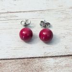 Vintage Stud Earrings For Pierced Ears Dainty Retro Red Ball Photo 2