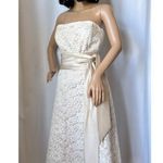 Dessy formal lace strapless bridesmaid dress long sash bow ivory 12 White Photo 7