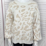 Pink Lily  Animal Cheetah Print Balloon Sleeve Sweater Ivory Tan Small Photo 0