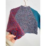 Jil Sander NAVY Blue Red Colorblock 100% Wool Cable Knit Long Sleeve Sweater M Photo 2