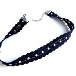 Elastic choker handmade black elastic lace necklace faux miniature rhinestones Photo 4