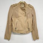 Michael Kors Tan Leather Laser Cut Bomber Moto Zip Jacket Womens S Classic Photo 1
