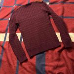 Ralph Lauren Lauren  Burgundy cable knit sweater suede like brown shoulder patch Photo 2