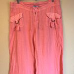 Johnny Was Size MEDIUM Coral Pink Linen Wide Leg Button-Front Pants Photo 2