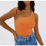 LIONESS  One Shoulder Cropped Orange Ribbed Tank Small Stretchy Photo 0