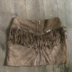 The Kooples  Genuine Suede Fringe Mini Skirt Taupe XS Photo 1