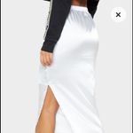 Pretty Little Thing - Silver Satin Side Split Midi Skirt in SIlver Photo 9