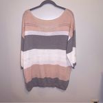 Amazon NWOT V Neck Colorblock Pink, White, Grey Striped Eyelet 3/4 Sleeve XL Photo 5