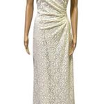 Tahari  Arthur S Levine Cream Lace and Sequin Zip Back Maxi Dress Gown Womens 8 Photo 15