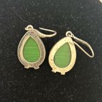 Natural Stone Huge Retro Emerald Green Cat Eye Silver Hook Earrings Photo 1