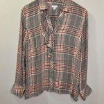J. Jill Women’s Plaid Button Front Ruffle Tartan Shirt Size Medium Brown Photo 0