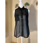 Ambiance Apparel Black Sheer Sleeveless Button Down Blouse Small Black Photo 2