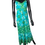 Guess  Jeans Maxi Dress‎ L Floral Green Blue Sleeveless Tiered Summer Photo 2