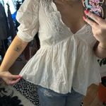 Anthropologie Forever That Girl V-Neck Short Sleeve Blouse White Size Medium Photo 5