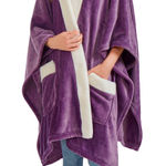 PURPLE Women's Plush Wrap Coat Deep Pockets Fall Winter NEW WITH TAGS Size L Photo 0