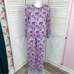 WAYF  Floral Accordion Pleat Satin Pull On Straight Leg Pants Purple Pink Large Photo 12