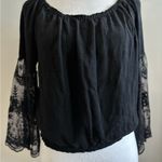 Forever 21 Black Off the Shoulder Crop Top 3/4 Lace Sleeves Size L Photo 2