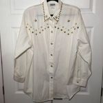 Vintage Bonnie Blair Women's Beige and White Western Bedazzled Shirt Size 1X Photo 0
