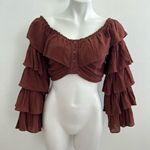 Free People NWT Brown Falling Flower Off Shoulder Ruffled Crop Top Small Photo 5