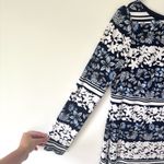 Eliza J  Blue White Floral Shift Dress Long Sleeve Stretchy Lined Wedding Modest Photo 2