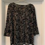 Ruby Rd. 3/4 Sleeve Bell Sleeves Top Size Large Black Brown White Paisley Photo 3