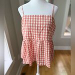 Wild Fable Coral Pink White Gingham Plaid Peplum Cami Tank Top Size XL Photo 3