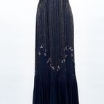 Free People Beaded Sequin Plunging Midnight Navy Tulle Gown Maxi Dress 12 Photo 5